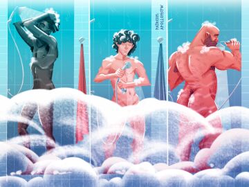 apollonsfw ass bara gay gym male male_only naked naked_male self_upload shower showering yaoi