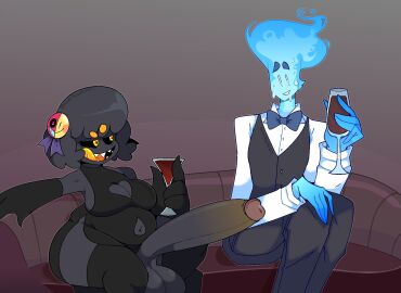 1boy 1futa alcohol ass balls beverage big_ass big_balls big_butt big_penis bodily_fluids bottom_heavy clothed clothing container cup demon demon_humanoid dozighost_(repost_art) drinking_glass duo elemental_creature elemental_humanoid erection fire fire_creature fire_humanoid fully_clothed futanari genitals ghost glass glass_container glass_cup hallow_(dozighost) hi_res huge_cock humanoid humanoid_penis intersex intersex/male male mostly_clothed penis sitting slightly_chubby smooth_balls smooth_penis spirit sweat thick_thighs wine wine_glass