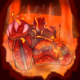 absurd_res anthro areola armor backsack balls bell_zabella bodily_fluids body_armor charizard cum cum_in_mouth cum_inside dragon drinking drinking_cum female generation_1_pokemon generation_3_pokemon genital_fluids genitals groudon group gynomorph hi_res intersex lava legendary_pokemon macro male musk mythological_creature mythological_scalie mythology nintendo nipples penis pokemon pokemon_(species) puffy_areola puffy_nipples reverse_harem scalie steam text unusual_anatomy unusual_genitalia unusual_penis