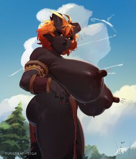 1girls big_breasts black_body breasts female female_focus female_only huge_nipples large_breasts long_nipples nighty_(sungerart) oc original original_character red_hair short_hair solo solo_female solo_focus sungerart