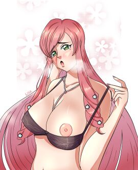 100_kanojo 1girls beauty_mark big_breasts black_bra blush bra bra_pull breasts female green_eyes hanazono_hahari hand_on_cheek heavy_breathing kimi_no_koto_ga_dai_dai_dai_dai_daisuki_na_100-nin_no_kanojo lfam long_hair milf mommy mother nail_polish necklace nipples one_breast_out pink_hair self_upload tagme the_100_girlfriends_who_really_really_really_really_really_love_you tits_out underwear