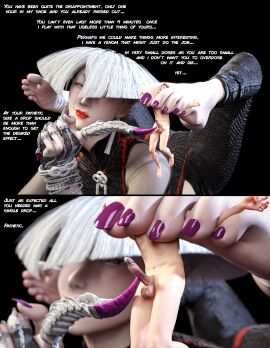 1boy 1girls 3d a.k.i. asian_female balls barefoot bigiolax capcom clothed_female_nude_male cock_and_ball_torture cock_and_balls_torture comic_page cum cum_drip feet female femdom finger_claws foot_fetish foot_focus forced_orgasm giantess humiliation injection laying_on_stomach legs_over_head legs_up light-skinned_female light_skin male micro_male pain pale-skinned_female pale_skin penis poison purple_nails purple_toenails red_lipstick sharp_claws sharp_fingernails sharp_nails shrinking shrunk size_difference soles street_fighter street_fighter_6 teasing toes toes_scrunch white_hair white_skin wrinkled_feet