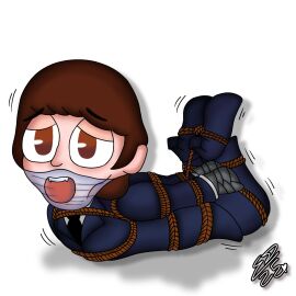 1boy bondage gagged george_harrison male red_gag rope_bondage tape the_beatles vampire_teeth