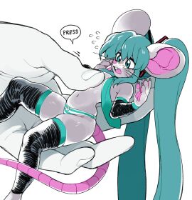 1girls big_ears blue_hair dizzyspells female hatsune_miku holding lightningwolt micro micro_female micro_in_hand nsfwolt rat rat_girl ratsune_sqeaku topless twintails vocaloid