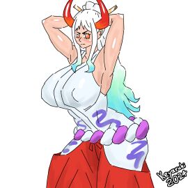 1girls 2d 2d_(artwork) ass big_ass big_breasts big_hips big_thighs boobs_bigger_than_head breasts female female_focus female_only flat_colors gigantic_breasts hips horns keyaruki massive_breasts one_piece oni shiny_skin signature simple_background simple_coloring solo solo_focus standing thick_thighs thighs twitter_link unrealistic_proportions voluptuous voluptuous_female yamato_(one_piece)