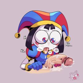 1girls big_penis blowjob crying_with_eyes_open cum cum_in_mouth cum_on_face digital_circus female glitch_productions male onomatopoeia penis pomni pomni_(the_amazing_digital_circus) procyon't sucking sucking_penis text the_amazing_digital_circus