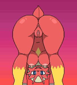 2025 anthro anus ass ass_up bent_over big_breasts blaziken blue_eyes breasts bubble_butt digital_media_(artwork) feathers female flexible generation_3_pokemon genitals glistening glistening_butt gradient_background imactuallygarbage looking_at_viewer looking_through looking_through_legs markings nintendo nipples nude open_mouth open_smile pixel_(artwork) pokemon pokemon_(species) presenting presenting_anus presenting_hindquarters presenting_vulva raised_tail red_body red_feathers scut_tail short_tail simple_background smile solo tail thick_thighs tongue vulva yellow_markings