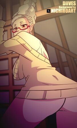 1girls 3:5 animated ass ayase_seiko big_ass bouncing_ass breasts bubble_ass bubble_butt clothing dandadan diives fat_ass female female_only gilf glasses huge_ass large_ass looking_at_viewer looking_back panties pantyshot solo sweater thick_ass thick_thighs twerking upskirt vertical_video white_hair wide_hips