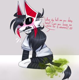 black_eyes black_hair embarrassed fart farting female fox gassy_female humiliation sitting