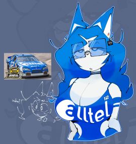 2007 2025 alltel animal_ears animal_nose big_breasts blue_dress blue_eyes blue_hair breasts cleavage collar dodge_(brand) dodge_charger female glasses hair_ornament large_breasts light-skinned_female light_blue_dress light_blue_hair light_skin long_hair nascar nascar_cup_series original original_character ryan_newman sleeveless sponsor springyardact3 square_glasses stock_car thin_waist white_skin white_skinned_female wide_hips