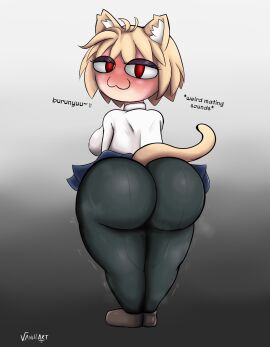 1girls 2d :3 animal_ears anthro anthro_female anthro_only ass back_view big_ass big_breasts big_butt blonde_hair blush breasts cat_ears cat_tail eyeshadow fat_ass feline female female_only heavy_blush large_ass looking_at_viewer melty_blood neco-arc red_eyes shortstack skirt smile smiling_at_viewer smug solo solo_female solo_focus tail text thick_ass thick_thighs thighs tsukihime vanillart23 wide_hips