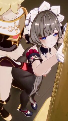 1boy 1girls 3d aether_(genshin_impact) against_surface aline_en animated big_breasts blender blonde_hair dominant_male fat_ass from_behind genshin_impact gloves holding horny_female long_hair maledom mihoyo no_sound pleasure_face sandrone_(genshin_impact) short_hair shorter_than_30_seconds tagme taller_male thick_thighs vaginal_penetration vaginal_sex video wip