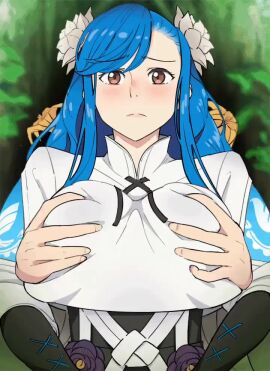 2d animated arc_system_works big_breasts blue_eyes blue_eyes_female blue_hair blue_hair_female breasts breasts_grab breasts_grabbed_from_behind clothed dizzy_(guilty_gear) grabbing grabbing_breasts grabbing_breasts_from_behind grabbing_from_behind guilty_gear guilty_gear_strive hands_on_breasts holding_breasts looking_at_viewer no_sound queen_dizzy tagme twintails video