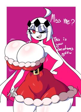 1girls arms_behind_back big_breasts breasts christmas christmas_outfit eyelashes female female_only friday_night_funkin full_comfort nikusa_(sugarratio) no_bra one_eye_closed slim_waist solo solo_female speaking_to_viewer swinging_breasts tagme talking_to_viewer white_hair