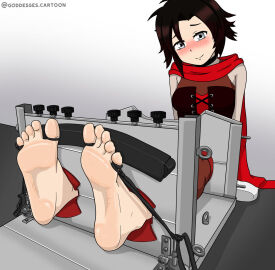 1girls 2024 barefoot black_hair blush cape corset cute feet female foot_fetish goddessescartoon head_tilt imminent_tickling light-skinned_female light_skin looking_at_viewer rooster_teeth ruby_rose rwby silver_eyes simple_background sitting smiling smiling_at_viewer soles solo_female stocks teenage_female toe_bondage toe_ties toes watermark