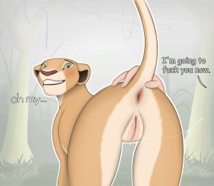 after_oral anus ass blush bodily_fluids cunnilingus dialogue disembodied_hand disney drahgun duo felid feline female feral forest forest_background genital_fluids genitals hi_res human human_on_feral imminent_sex interspecies lion male male_on_feral mammal mostly_offscreen_character nala nala_(the_lion_king) nature nature_background oral pantherine plant presenting presenting_hindquarters presenting_pussy pussy raised_tail saliva saliva_string sex solo_focus tail tail_grab talking_to_another the_lion_king tree vaginal_fluids vaginal_penetration zoophilia