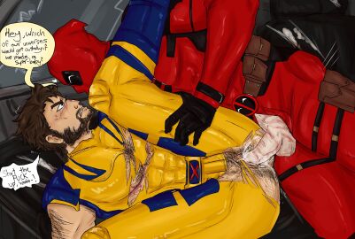 1cuntboy boner brown_hair clothed_sex cum_in_pussy cuntboy cuntboy/male deadpool deadpool_&_wolverine_(2024) english_text erection honda_odyssey intersex james_howlett logan_(x-men) male male_only marvel marvel_comics mask mastectomy_scar mutant_(marvel) mutate_(marvel) penis princetoobs pussy short_hair speech_bubble superhero_costume torn_clothes trans_man transmasc vaginal_sex wade_wilson wolverine_(x-men) x-men yaoi