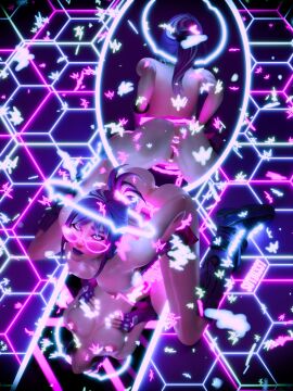 1girls breasts female fortnite grabbing_own_breast hope_(fortnite) looking_over_eyewear looking_over_glasses neon_lights nude pink-tinted_eyewear sitting sotb1337 tinted_eyewear