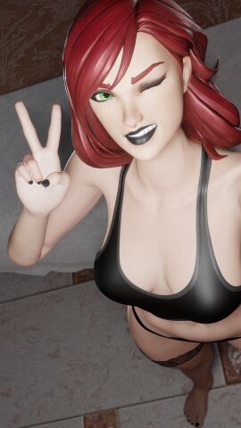 1girls 3d 3d_render black_lips black_lipstick blender_(software) clothed crop_top exerart female fortnite goth goth_girl green_eyes lips lipstick marvel marvel_comics mary_jane_watson mary_jane_watson_(fortnite) panties peace_sign red_hair selfie smile smiling_at_viewer spider-man_(series) stockings wink winking_at_viewer