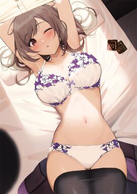 1girls armpits arms_above_head arms_up bare_armpits bare_arms bare_belly bare_chest bare_hands bare_hips bare_midriff bare_navel bare_shoulders bare_skin bare_thighs bed bed_sheet belly belly_button black_legwear black_stockings black_thighhighs blush blush_lines blushing_at_viewer blushing_female bra breasts brown-eyed_female brown-haired_female brown_eyebrows brown_eyes brown_hair busty busty_female busty_teenager cleavage collarbone condom_wrapper curvy curvy_body curvy_female curvy_figure curvy_hips day daytime dot_nose elbows exposed exposed_armpits exposed_arms exposed_belly exposed_midriff exposed_shoulders exposed_thighs eyebrows_visible_through_hair female female_focus female_only frilled_bra frilled_panties frilled_underwear gin00 groin half_naked half_nude hands_above_head hands_up head_tilt high_resolution high_school_student highres hourglass_figure idolmaster idolmaster_shiny_colors indoor indoor_nudity indoors large_breasts lean_figure legs legs_together legwear light-skined_female light-skinned_female light_skin long_hair looking_at_viewer looking_up looking_up_at_viewer naked naked_female navel nude nude_female nudity on_back one_one_eye_open panties parted_bangs pillow pussy schoolgirl shoulders slender_body slender_waist slim_female slim_waist solo stockings teenage_female teenager thick_thighs thigh_gap thighhighs thighs thin_waist tilted_head tsukioka_kogane underwear upper_body v-line white_bed white_bed_sheet white_bra white_panties white_pillow white_underwear wide_hips