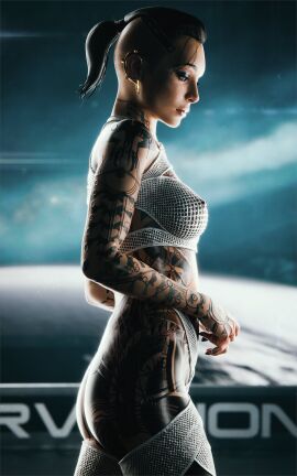 1girls 2024 3d areolae bloo3d breasts ear_ornament erect_nipples erect_nipples_under_clothes eyeshadow female female_only fishnet_clothing futuristic_clothing hands_together hank_hill_ass high-waist_panties high_waisted_panties indoors jack_(mass_effect) legs_apart lingerie lingerie_only lipstick long_hair looking_down mass_effect mass_effect_2 mass_effect_3 medium_breasts nipples nipples_visible_through_clothing pokies shaved_sides side_view small_ass solo standing tattoos_everywhere tied_hair useless_clothing