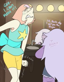 amethyst_(steven_universe) clothed desperation diaper diaper_fetish female hairy_armpits omorashi pearl_(steven_universe) peeing peeing_self steven_universe urine wetting wolftacos
