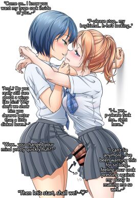 1futa 1girls ass big_penis blue_hair blush bowtie breasts bulge caption censored clothing cornered cucked_by_futa cuckold curvy dickgirl edit english_text female futa_on_female futadom futadom_caption futanari half-erect huge_cock imminent_rape imminent_sex intersex long_penis massive_penis muchin nervous netorare no_panties orange_hair penis penis_awe penis_out penis_under_skirt ponytail precum precum_drip pressing_breasts school_uniform schoolgirl seductive_smile shirt small_penis_humiliation teenager text thick_ass thick_penis thick_thighs third-party_edit uniform wide_hips