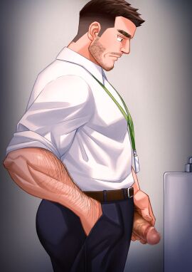 1boy 2021 ass censored formal_wear fully_clothed hi_res male male_only minoruart18 mosaic_censoring original penis solo tagme urinal