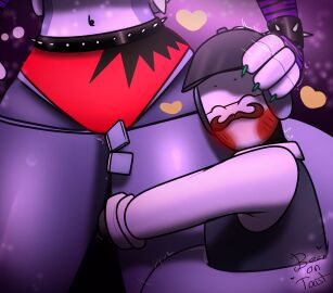 2024 2d 2d_(artwork) 2d_artwork animatronic animatronic_female animatronic_male b.o.t beanontoast blush cute female five_nights_at_freddy's five_nights_at_freddy's:_security_breach glasses grey_fur head_on_thighs male moustache original_character robot robot_girl robot_joints roxanne_wolf_(fnaf) staffbot straight thick_thighs thigh_hug