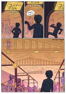 animal anthro ball_gag black_hair bondage bowsette canine clothing cloud_strife comic crowd dastardly_devil dialogue english_language english_text felid female final_fantasy final_fantasy_vii hair hotel_transylvania indoors kinkrystalproductions leash male mammal multiple_boys multiple_females multiple_girls multiple_males people pubic_tattoo railing restrained shirt short_hair silhouette t-shirt tattoo text theropedude wanda_werewolf watermark wayne_werewolf