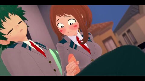3d animated boku_no_hero_academia cybrokrimson handjob koikatsu midoriya_izuku my_hero_academia tagme uraraka_ochako video