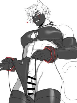 13_thirteen 1boy animal_ears animal_tail bara big_cock big_pecs big_penis big_thighs bikini bitch_bara black_panties cat_boy cat_ears cat_lingerie cat_tail catboy censor_bar censored censored_penis child_bearing_hips choker compass_(game) curvy curvy_figure faggot femboy gay hearts_around_head hekigo himbo homosexual huge_cock male muscular muscular_chest muscular_male pecs pectorals penis red_eyes seductive seductive_smile slutboy thighhighs twink twunk white_hair white_skin yaoi