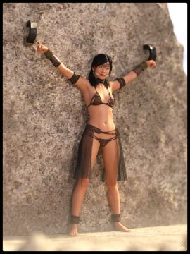 1girls 3d bikini black_hair bondage cleave_gag daz_studio female female_only gag gagged leather_bikini original slave_girl solo strictaservitus