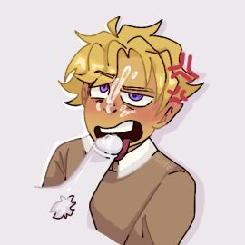 angry angry_face angry_symbol blonde-haired_male blonde_hair blonde_male brown_sweater bust_portrait cum cum_on_face cumshot cumshot_on_face dark_blonde dark_blonde_hair digital_drawing_(artwork) digital_media_(artwork) fanart fellatio fully_clothed gay hermitcraft irritated licking_penis male male/male male_focus mcyt minecraft minecraft_youtubers oral penis plumjuicehd purple-eyed_male purple_eyes sweater tan tanned_male tanned_skin teeth teeth_showing tongue tongue_out twitch twitch.tv twitch_streamer twitter twitter_username youtube youtuber youtubers zedaph