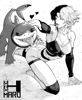 1girls ass ass_focus bestiality cleavage female female_focus greyscale jeff_the_land_shark kinohmaro luna_snow luna_snow_(marvel_rivals) marvel marvel_comics marvel_rivals thick_thighs yoga yoga_pants