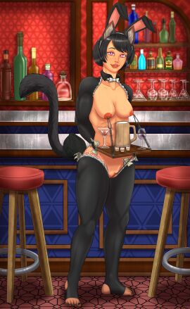 absurd_res anthro armbinder bar_stool barefoot barmaid bars beverage body_writing bondage bound bow_tie boxbinder clit_clamp clothing costume feet felid feline female feralcatalyst furniture hi_res legwear mammal nipple_clamp nipple_piercing nipples piercing pink_eyes prostitution pussy reverse_bunny_costume solo stirrup_legwear stirrup_stockings stockings stool vulva