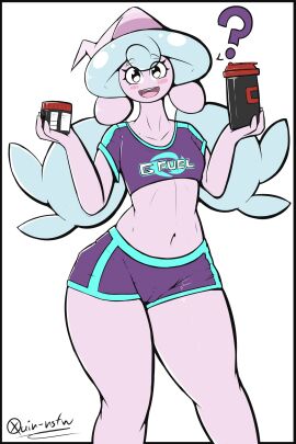 1girls anthro arms_up belly belly_button blue_hair clothed clothed_female digital_drawing_(artwork) digital_media_(artwork) eyelashes female female_focus female_only flat_chest g_fuel hattrem hi_res holding_drink holding_object looking_at_viewer multicolored_hair navel open_mouth open_smile pink_body pink_hair pinup pokemon pose posing pussy pussy_visible_through_clothes quin-nsfw smile smiling smiling_at_viewer solo solo_female solo_focus standing tagme teeth toned toned_female tongue twintails vagina_visible_through_clothing