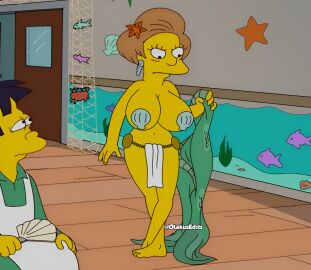 disney+ edna_krabappel leotard_shorts light-brown_hair otakusedits screenshot screenshot_edit seashell_pasties starfish_hair_ornament the_simpsons