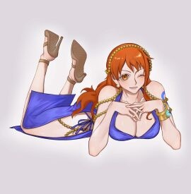 1girls arm_tattoo bare_legs bare_shoulders bare_thighs big_breasts blue_tattoo breasts clothed clothing color dress female female_focus female_only hi_res large_breasts light-skinned_female light_skin long_hair looking_at_viewer nami_(one_piece) nami_(one_piece)_(zou) one_piece one_piece:_zou_arc orange-haired_female orange_eyes orange_hair post-timeskip purple_dress shounen_jump siokosho_kinoko solo solo_female tagme tattoo thick_thighs white_background
