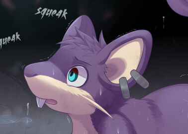 after_transformation alternate_version_at_paywall blue_eyes bodily_fluids buckteeth cum cum_on_wall ear_piercing english_text feral fur generation_1_pokemon genital_fluids hair headshot_portrait ivan-jhang male mammal motion_lines nintendo nude offscreen_sex piercing pokemon pokemon_(species) portrait post-transformation purple_body purple_fur purple_hair rattata rodent solo squeaking sweat tan_body tan_fur teeth text transformation whiskers