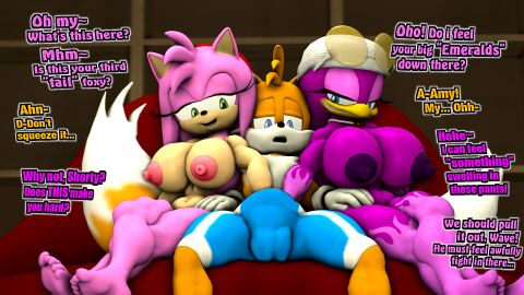3d amy_rose avian avian_humanoid big_breasts bird breasts bulge clothing couch dialogue female fondling fox hand_in_pants hands_in_pants hedgehog large_breasts male naked naked_female nude nude_female pants pants_open penis sarah_dellen sarahdellen sega sfm sonic_(series) sonic_riders sonic_the_hedgehog_(series) source_filmmaker swallow_(bird) tail tails tails_the_fox threesome touching_penis wave_the_swallow