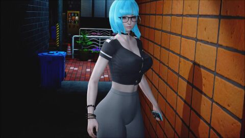 3d, ahwlly, ahwlly (artist), alleyway, animated, ass, ass focus, blue hair,...