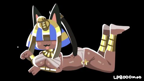 animated barefoot bouncing_breasts bracelet breasts cat_ears cat_tail cleavage collar egyptian egyptian_mythology headgear lying lying_on_stomach mythology panties smile tagme tagme_(artist) tan_body video