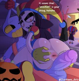 2boys 2girls anus anus_juice ass ass_grab ass_spread big_ass big_penis candy cowgirl dialogue duo duo_focus english_text evil_jax_(the_amazing_digital_circus) evil_pomni_(the_amazing_digital_circus) genital_fluids glitch_productions grabbing_own_ass grinding grinding_on_penis halloween hetero huge_cock huge_penis imminent_penetration imminent_sex jax_(the_amazing_digital_circus) male penis pomni_(the_amazing_digital_circus) pussy pussy_against_cock pussy_on_penis shortstack sitting sitting_on_penis sitting_on_person spread_anus spread_ass spreading spreading_anus spreading_ass straight text the_amazing_digital_circus zickname