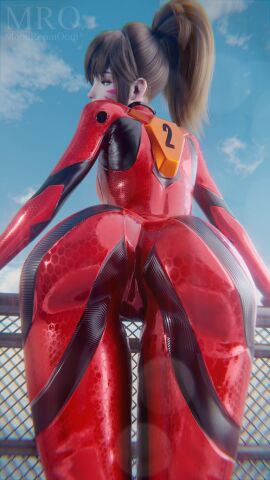 3d 3d_(artwork) ass asuka_langley_sohryu_(cosplay) big_ass blizzard_entertainment brown_hair cosplay d.va female latex moonroomoom neon_genesis_evangelion overwatch overwatch_2 skin_tight tight_clothing