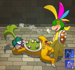 anal anus argon_vile balls bodily_fluids bone bracelet breath_poof claws cum dialogue english_text erection eyewear feet finger_claws flushed foreskin furry gaping gaping_anus genital_fluids genitals glasses hi_res hollow_sex_toy idea iggy_koopa improvised_sex_toy inflation jewelry kamek koopa koopaling lemmy_koopa male male/male mario_(series) nintendo object_in_ass peeing peeing_in_ass peeing_peeing_inside penis radiograph scalie shell skeleton spiked_shell spikes spikes_(anatomy) super_mario_bros. sweat sweatdrop text toe_claws tunnel_plug uncircumcised urinating urinating_male urine urine_in_ass urine_inflation watersports