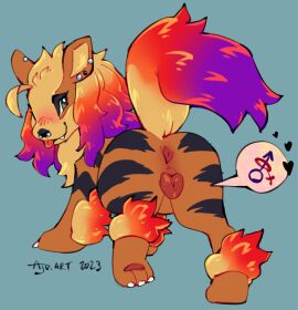 anatomically_correct anatomically_correct_genitalia anatomically_correct_pussy animal_genitalia animal_pussy anus arcanine ass black_stripes canid canine canine_genitalia canine_pussy canis claws domestic_dog ear_piercing facial_piercing female female_symbol feral feral_only fur gender_symbol generation_1_pokemon genitals male male_symbol mammal nintendo nose_piercing orange_body orange_fur pawpads piercing pokemon pokemon_(species) pussy stripes symbol tongue tongue_out