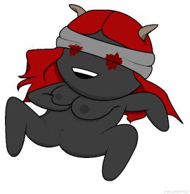 1girls 2015 2d anus areolae artist_name ass black_body blindfold breasts cupping_breasts demon demon_girl female holding_breast holding_own_breast horn horns laying_down lilith_(the_binding_of_isaac) long_hair mecha417 nipples nude on_back open_smile presenting presenting_pussy pussy red_hair simple_background smile solo spread_legs the_binding_of_isaac vagina what white_background