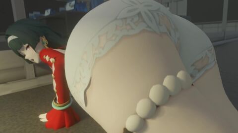 3d animated ass ass_focus ass_shake astra_yao black_hair booty_shorts breasts female from_behind huge_ass jiggle kishi long_hair looking_at_viewer red_eyes short_shorts shorts sideboob smile solo tagme top-down_bottom-up very_long_hair video zenless_zone_zero