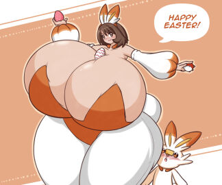 1girls 2024 artist_request big_breasts breasts breasts_bigger_than_head breasts_bigger_than_torso dialogue easter enormous_breasts female female_focus female_only game_freak giant_breasts gigantic_breasts gloria_(pokemon) huge_breasts hyper_breasts large_breasts massive_breasts nintendo orange_theme pokemon pokemon_(cosplay) pokemon_(species) pokemon_ss pokémon_(species) scorbunny scorbunny_(cosplay) solo_focus speech_bubble tagme text thick_thighs thighs thighs_bigger_than_head thighs_bigger_than_torso